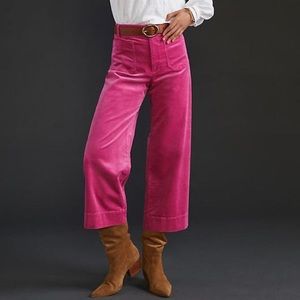 Anthropologie Pink Velvet Wide-Leg Pants